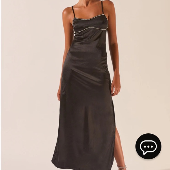 Peppermayo Dresses & Skirts - Peppermayo Black Satin Slip Maxi Dress with Chain Trim